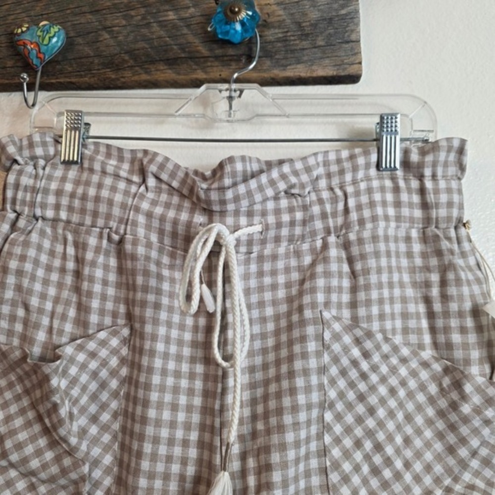 Indigo Rein Shorts Womens Large Tan Gingham Linen Blend Paperbag Waist NWT - Picture 13 of 16